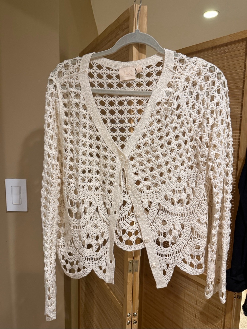 Good Luck Gem Cream Openwork Crochet Cardigan
